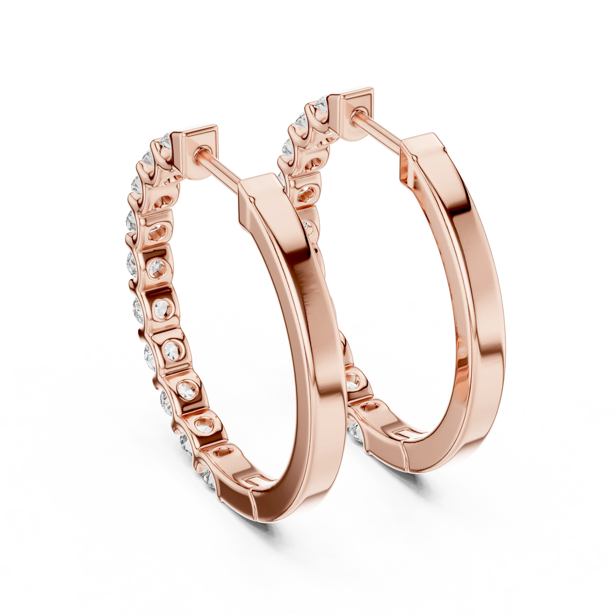 Moissanite bar set hoop earrings in rose 925 sterling silver, view 3