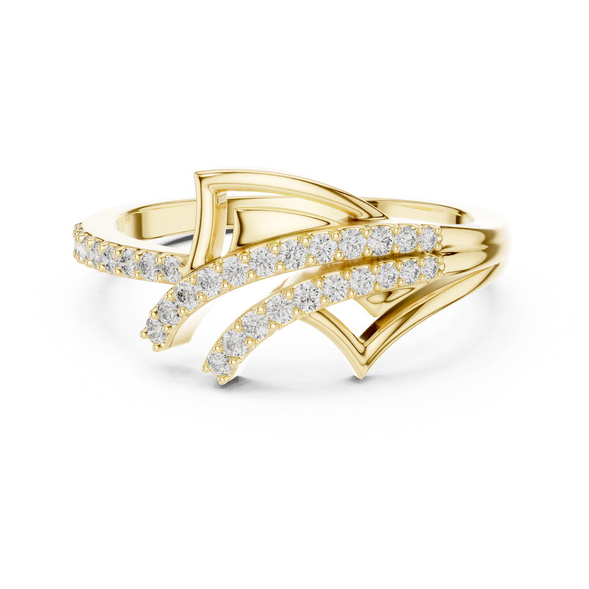 Pavé Wing Crossover Moissanite Ring in yellow 925 sterling silver, view 4