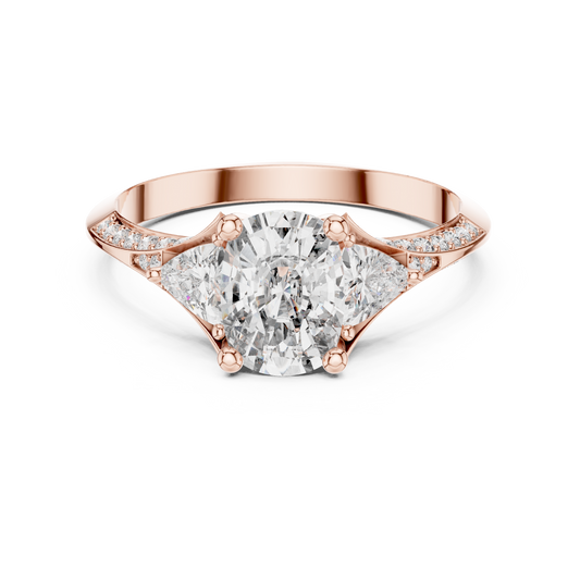 Elongated Cushion and Curved Trillion Moissanite Ring with Pavé Split Shoulders in rose 925 sterling silver, view 4