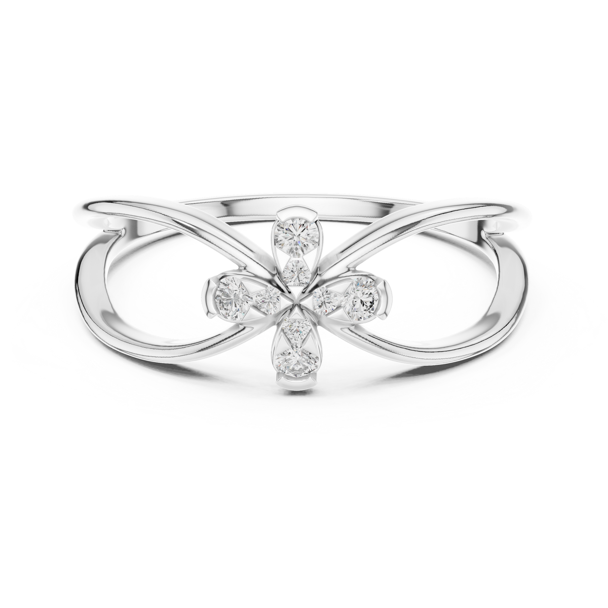 Infinity Flower Moissanite Ring in white 925 sterling silver, view 4
