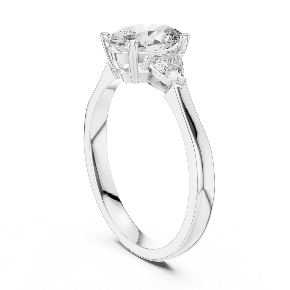 Oval and Trillion Three Stone Moissanite Ring in white 925 sterling silver, view 1