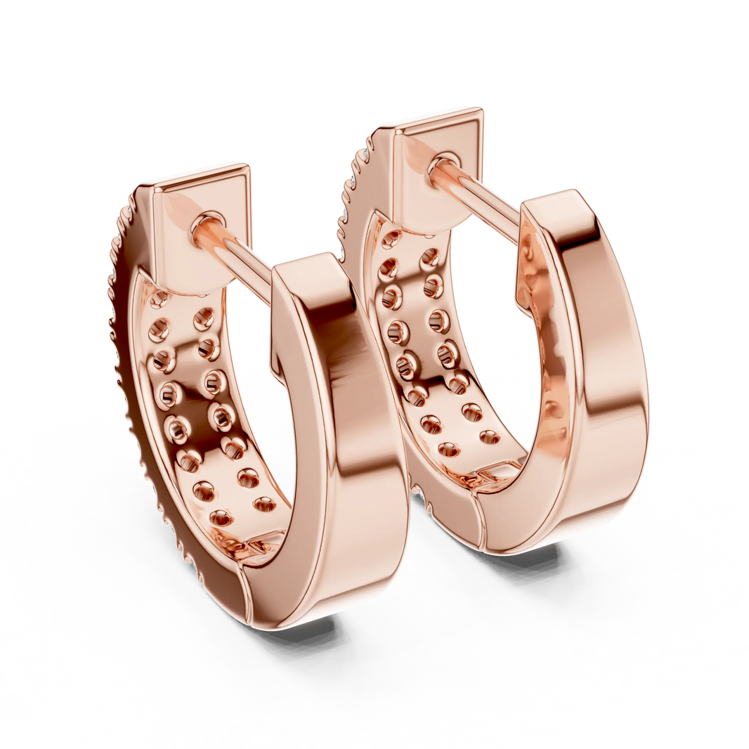 Moissanite double row pave huggie earrings in rose 925 sterling silver, view 3