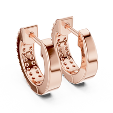 Moissanite double row pave huggie earrings in rose 925 sterling silver, view 3