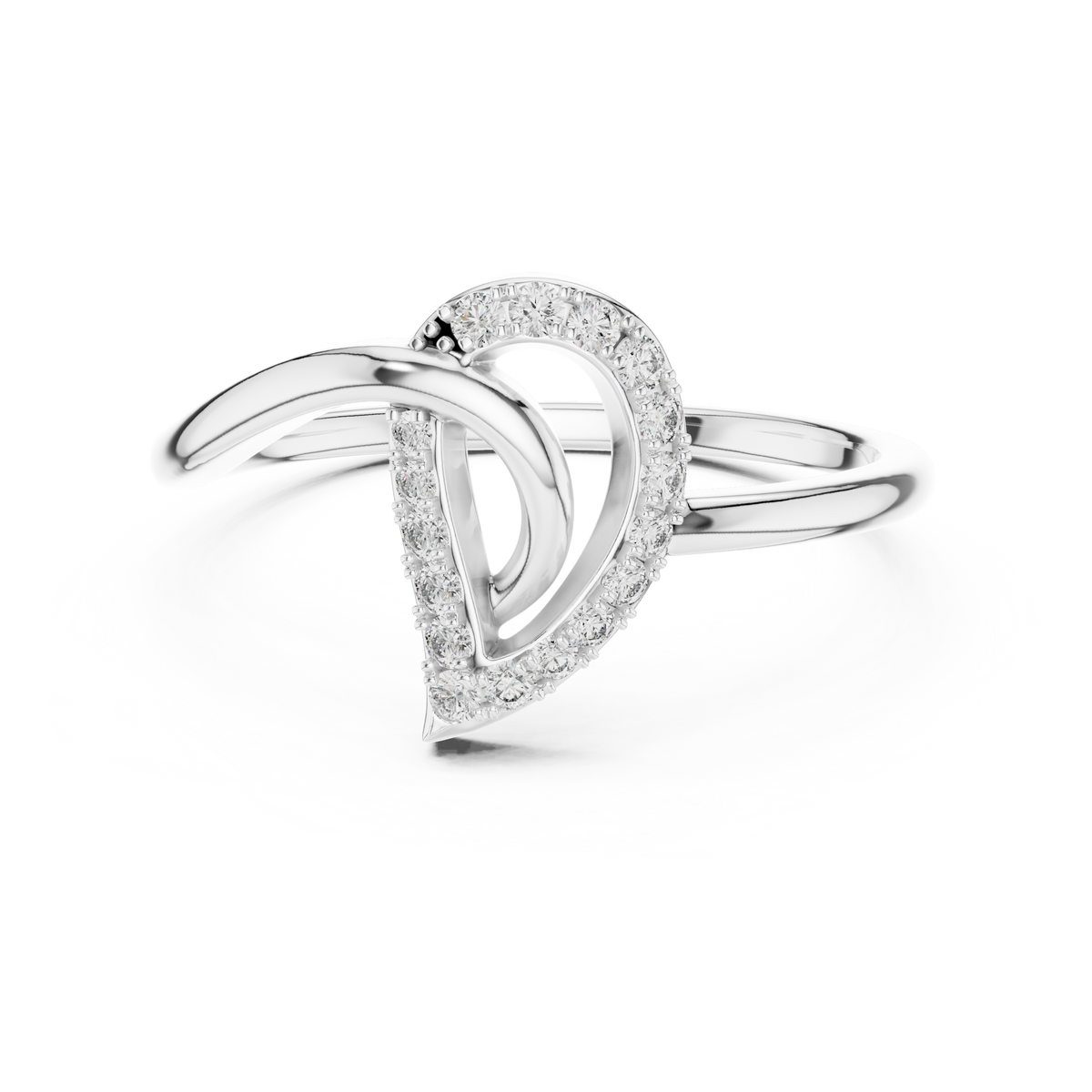Asymmetric Pavé Heart Moissanite Ring in white 925 sterling silver, view 4