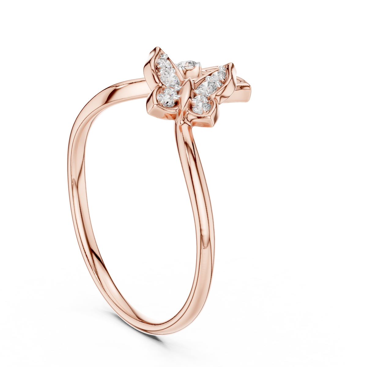 Twin Butterfly Bypass Moissanite Ring in rose 925 sterling silver, view 1