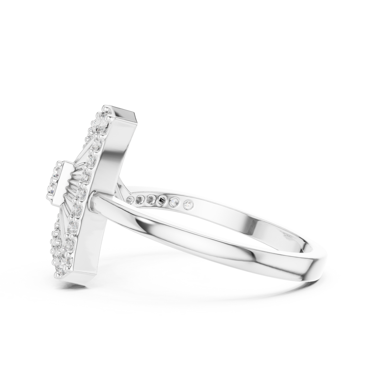 Triangle Sunburst Pavé Moissanite Ring in white 925 sterling silver, view 3