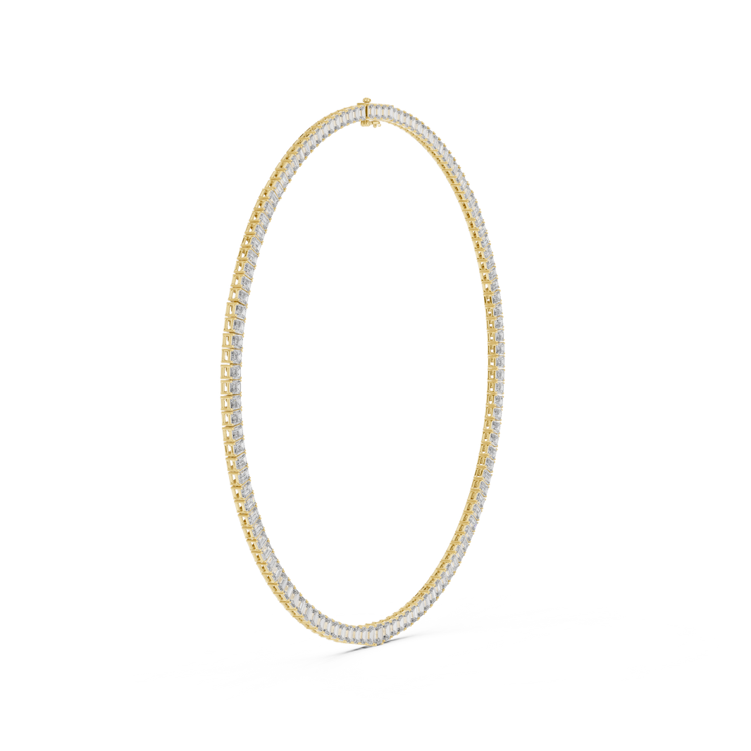 Emerald Cut Tennis Necklace in yellow 925 sterling silver, view 3