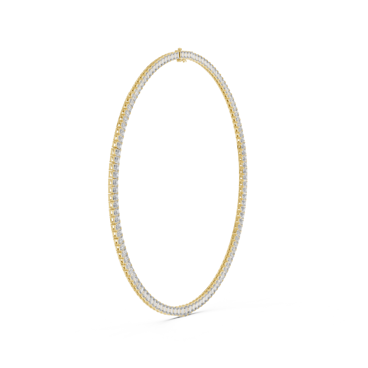 Emerald Cut Tennis Necklace in yellow 925 sterling silver, view 3