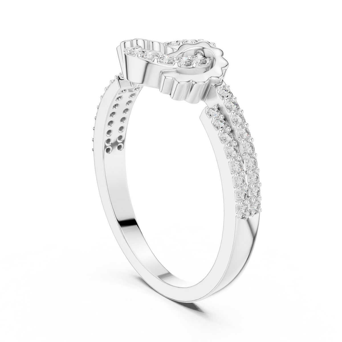 Open Circle Double-Row Pavé Moissanite Ring in white 925 sterling silver, view 1