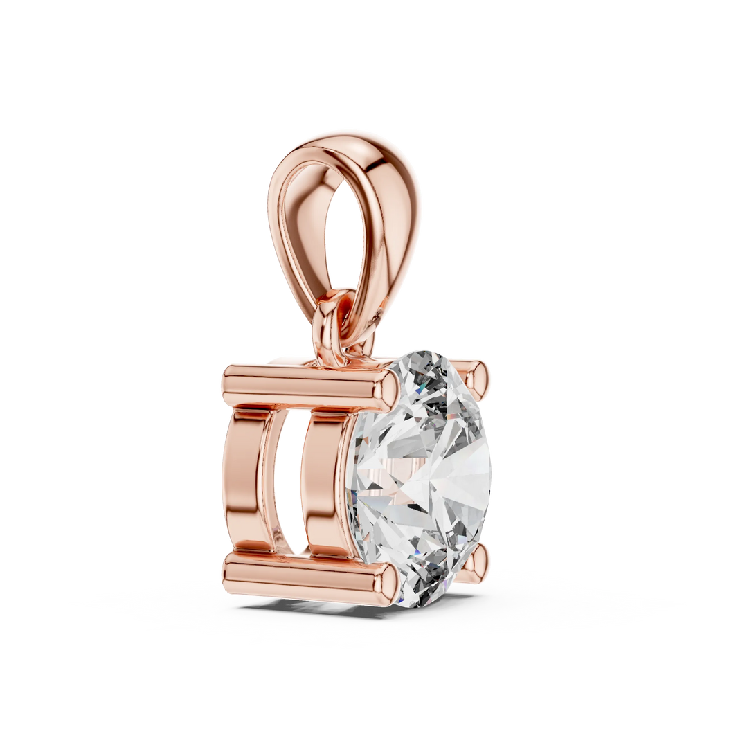 Round Solitaire Moissanite Pendant in rose 925 sterling silver, view 3