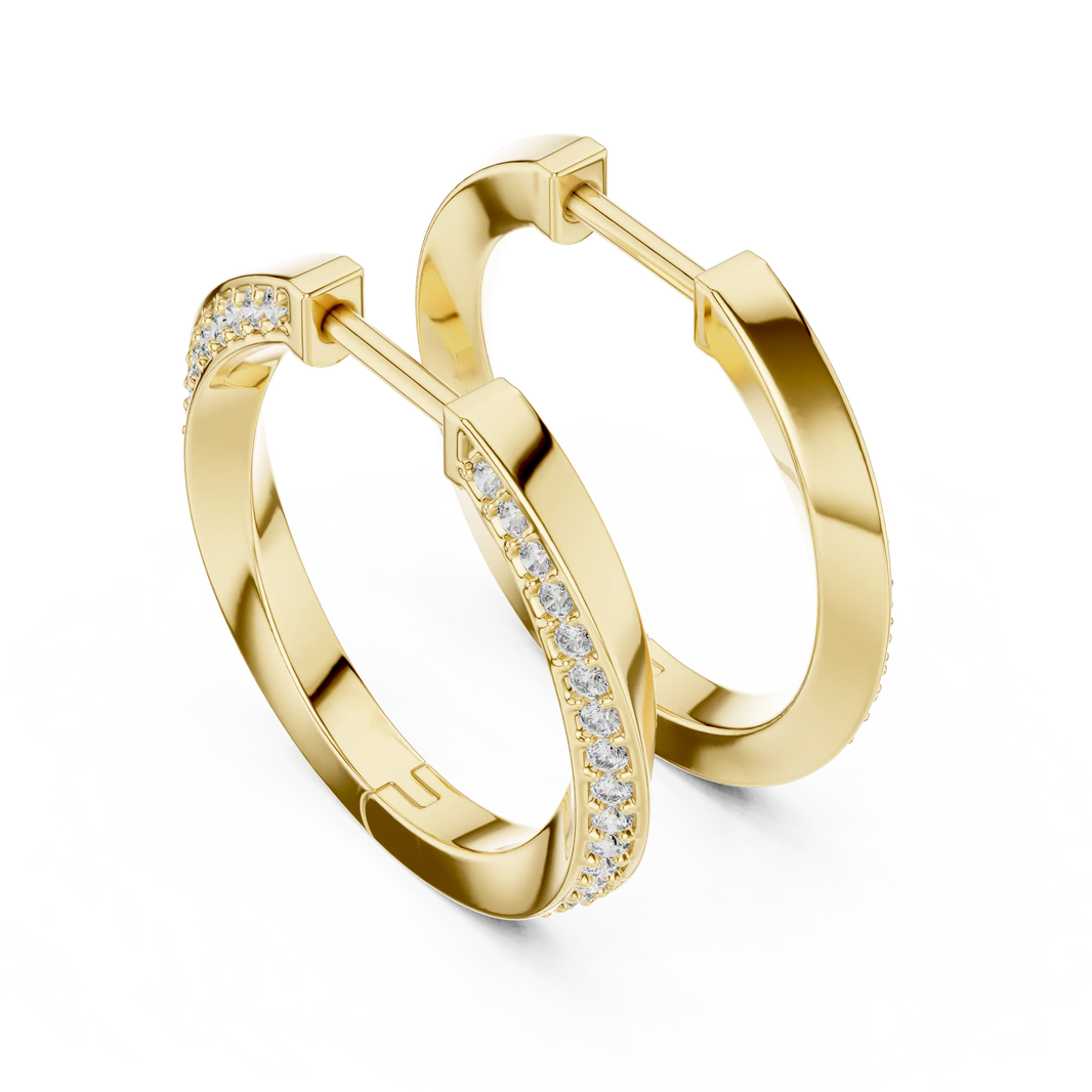 Moissanite twisted pave hoop earrings in yellow 925 sterling silver, bold, view 2