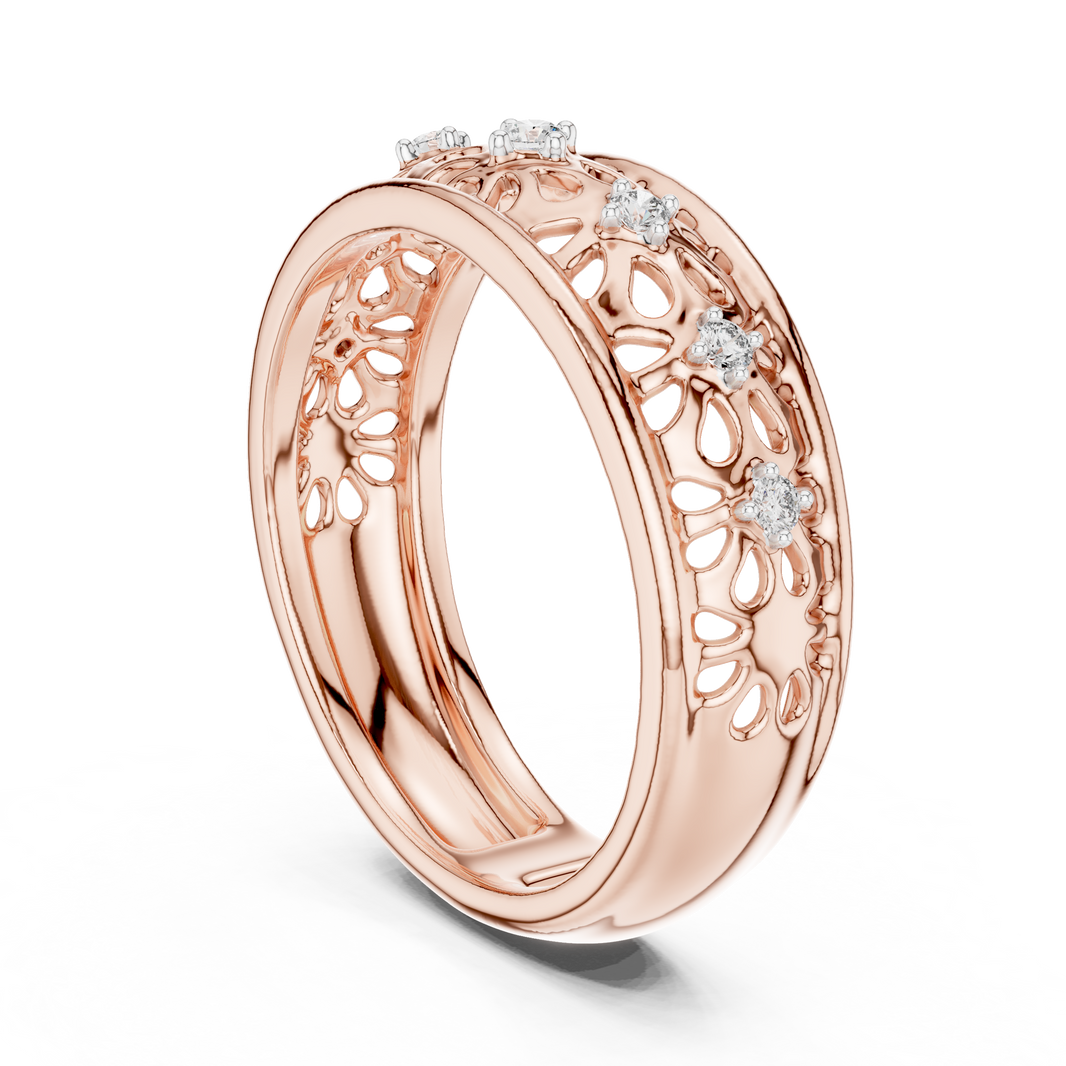 Floral Filigree Moissanite Band in rose 925 sterling silver, view 1