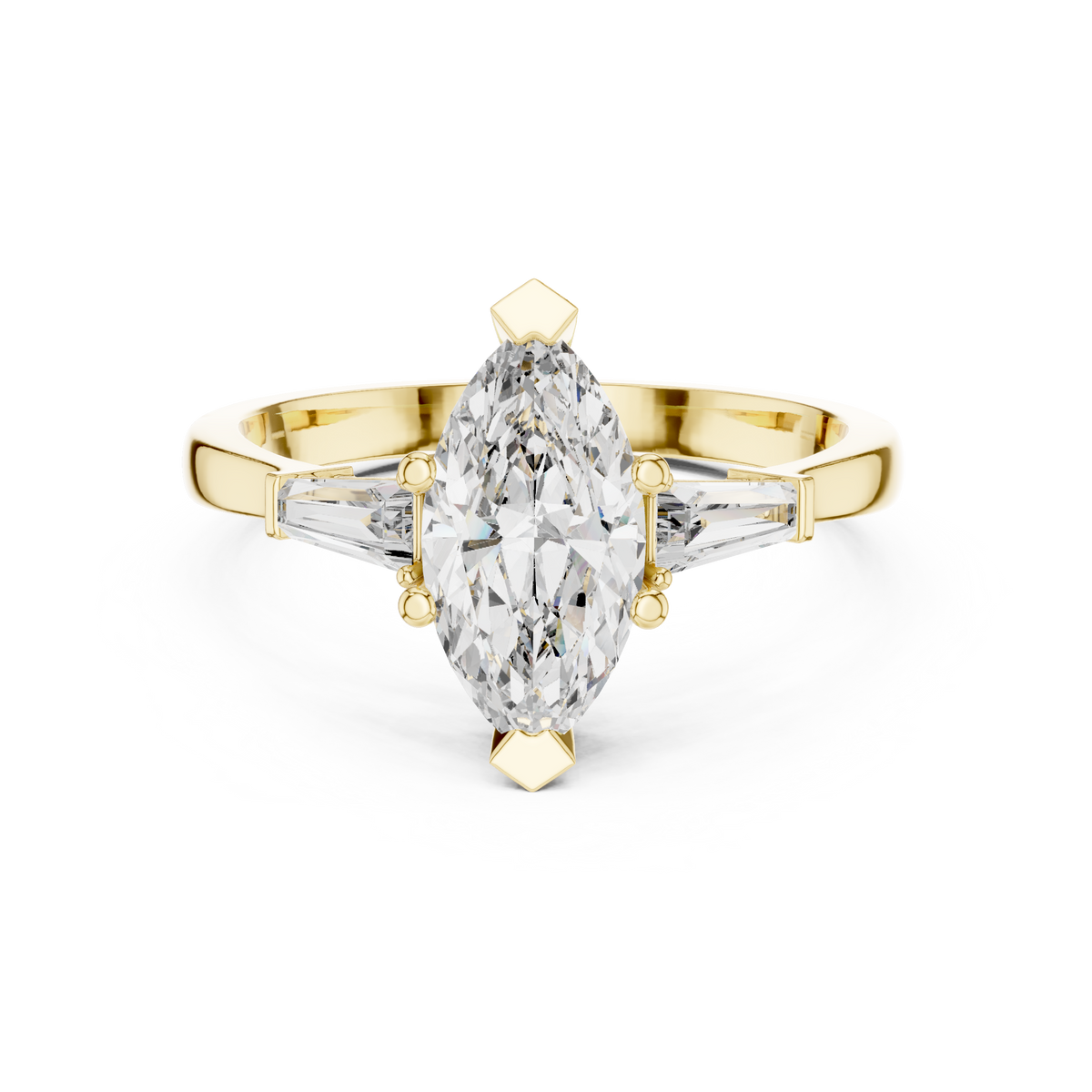 Marquise Moissanite Ring with Tapered Baguette Sides in yellow 925 sterling silver, view 4