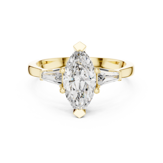 Marquise Moissanite Ring with Tapered Baguette Sides in yellow 925 sterling silver, view 4