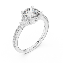 Round Moissanite Ring with Trillion Sides and Pavé Band in white 925 sterling silver, view 2