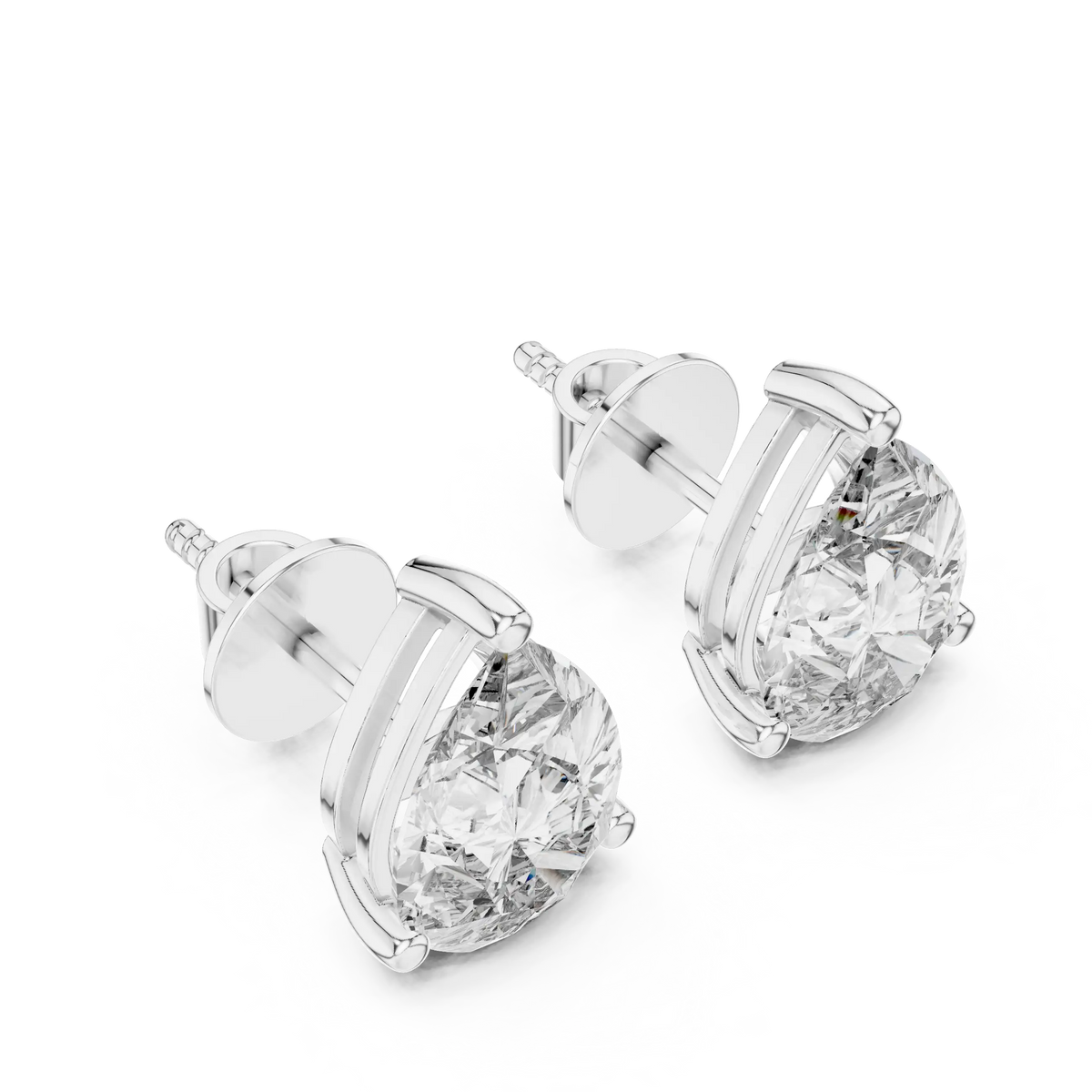 Pear moissanite stud earrings in white 925 sterling silver, view 2