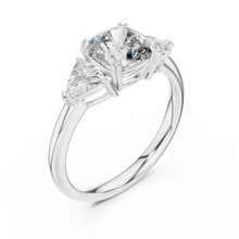 Cushion and Trillion Three Stone Moissanite Ring, Large Side Stones in white 925 sterling silver, view 2