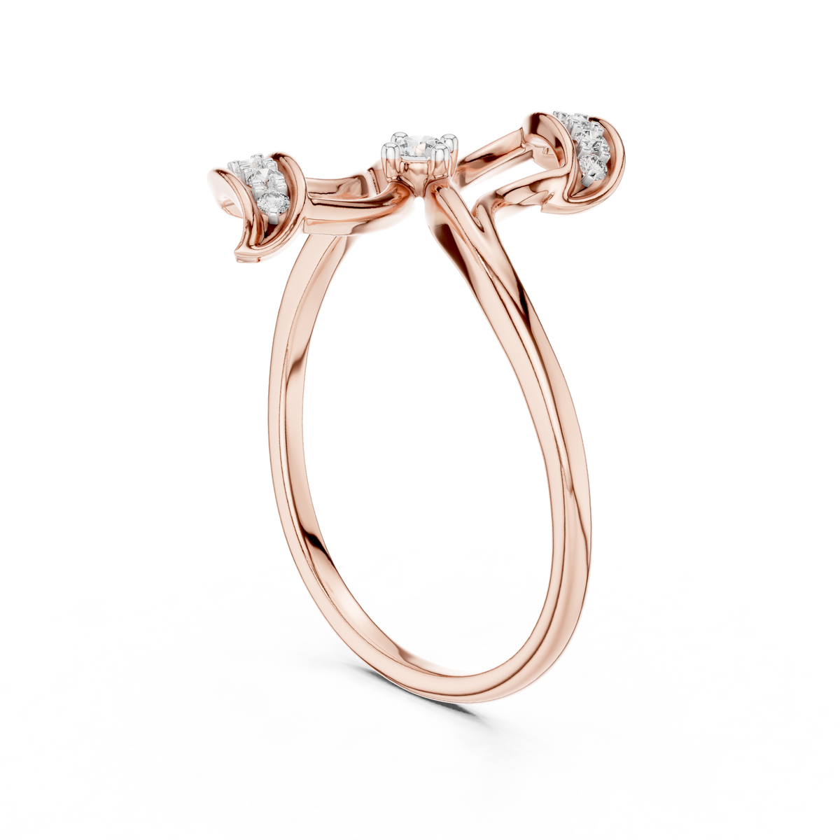 Pinwheel Bypass Moissanite Ring in rose 925 sterling silver, view 1