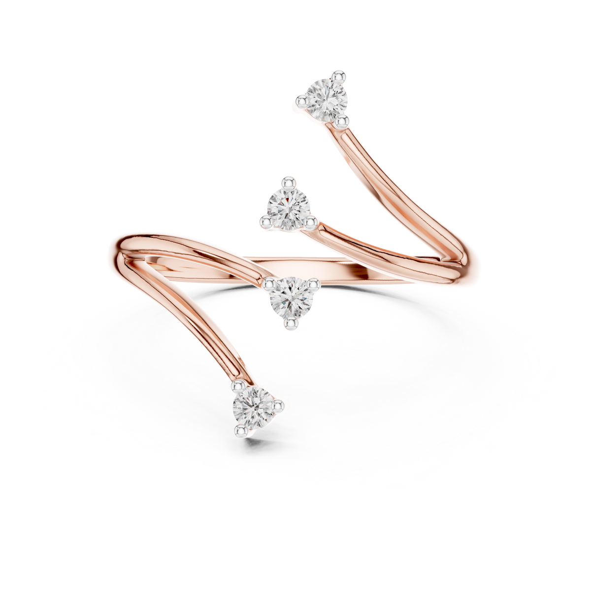 Wavy Four Stone Moissanite Open Ring in rose 925 sterling silver, view 4