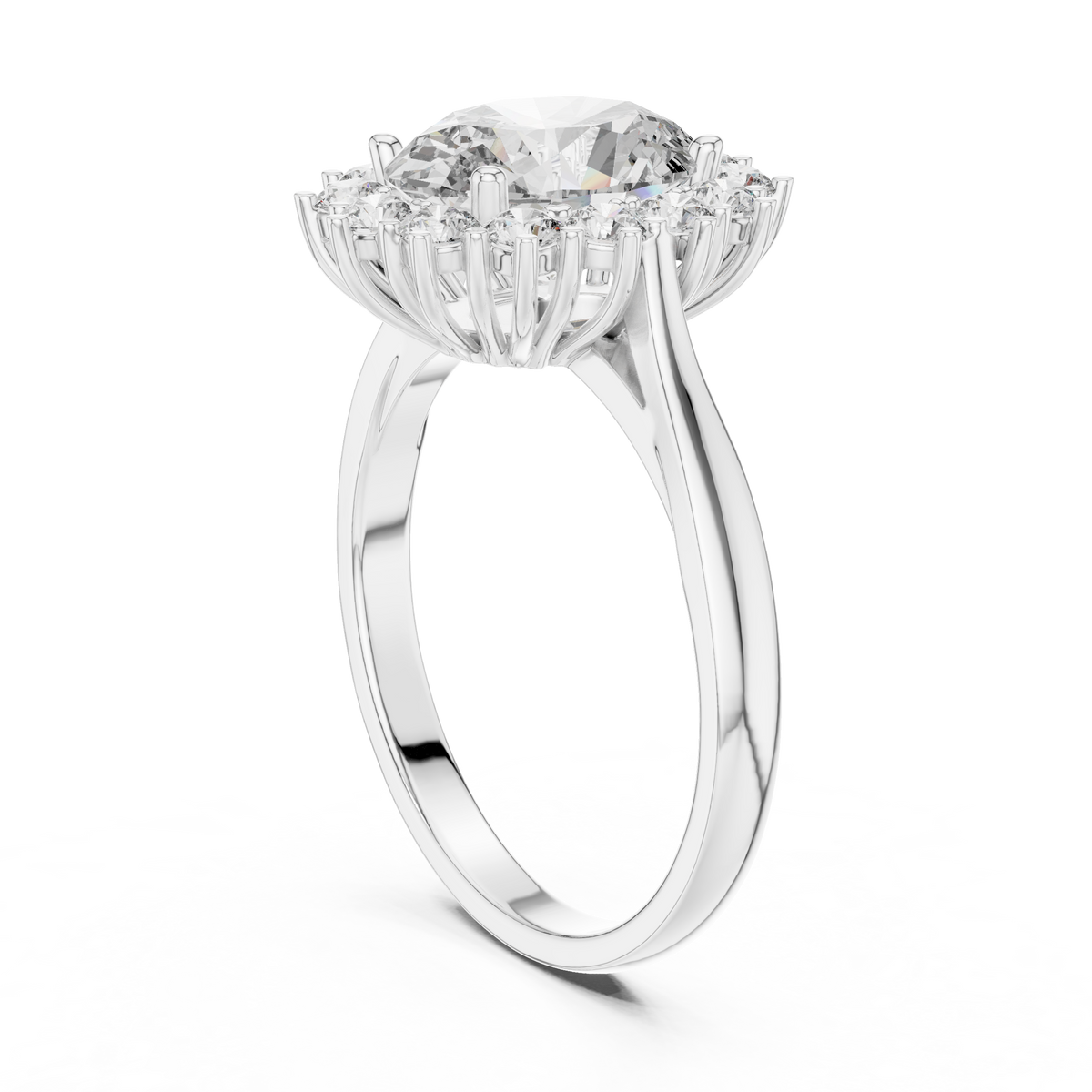 Oval Cluster Halo Moissanite Ring in white 925 sterling silver, view 1