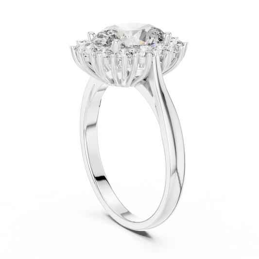 Oval Cluster Halo Moissanite Ring in white 925 sterling silver, view 1