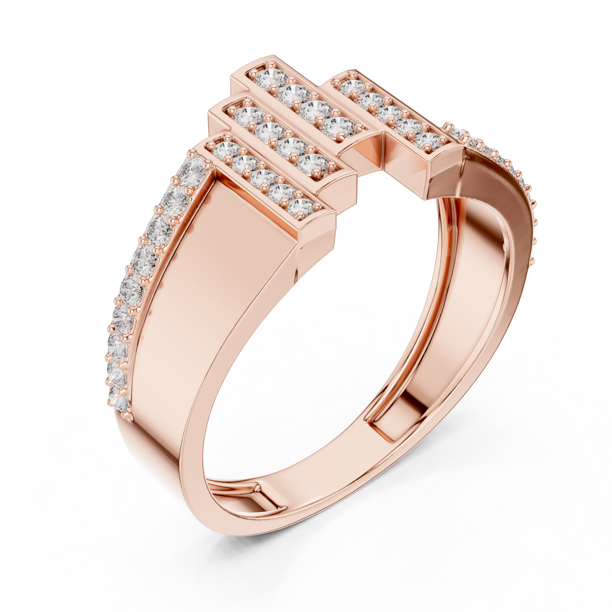 Men's Wide Vertical Bar Moissanite Band in rose 925 sterling silver, view 2