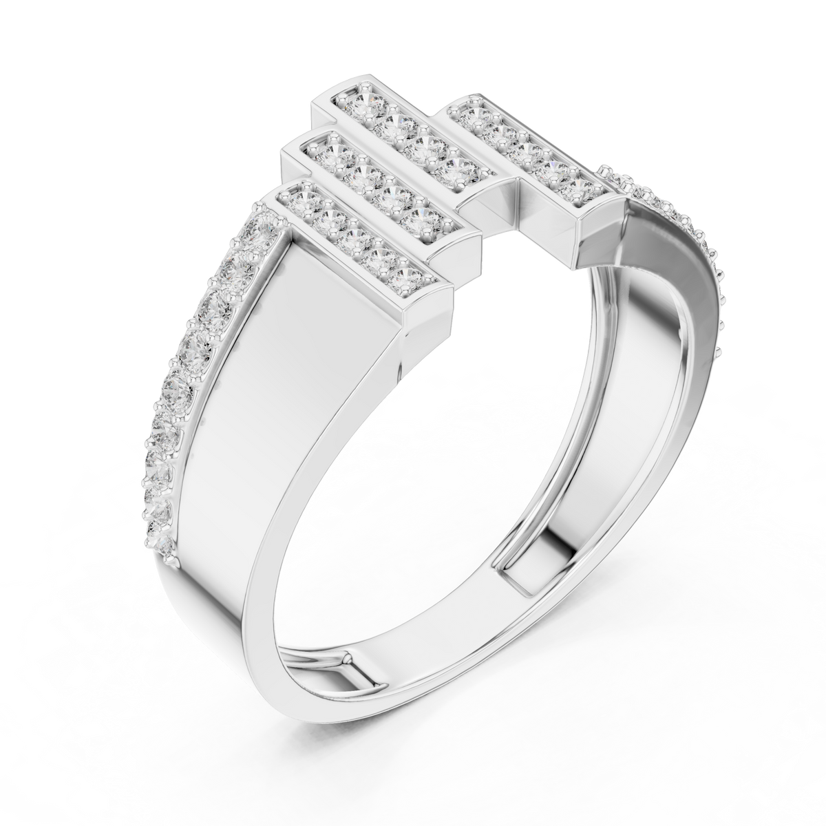 Men's Wide Vertical Bar Moissanite Band in white 925 sterling silver, view 2