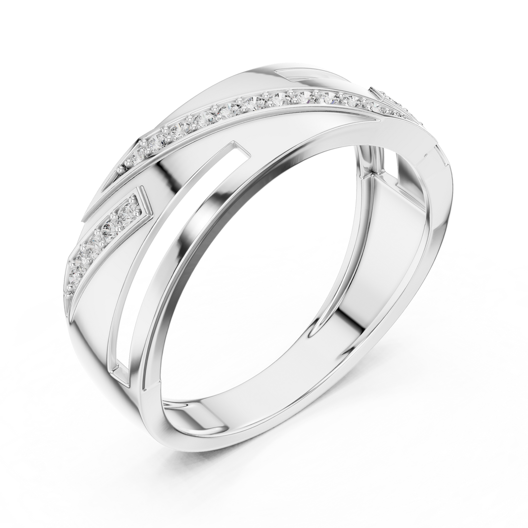 Diagonal Pavé Stripe Geometric Moissanite Band in white 925 sterling silver, view 2