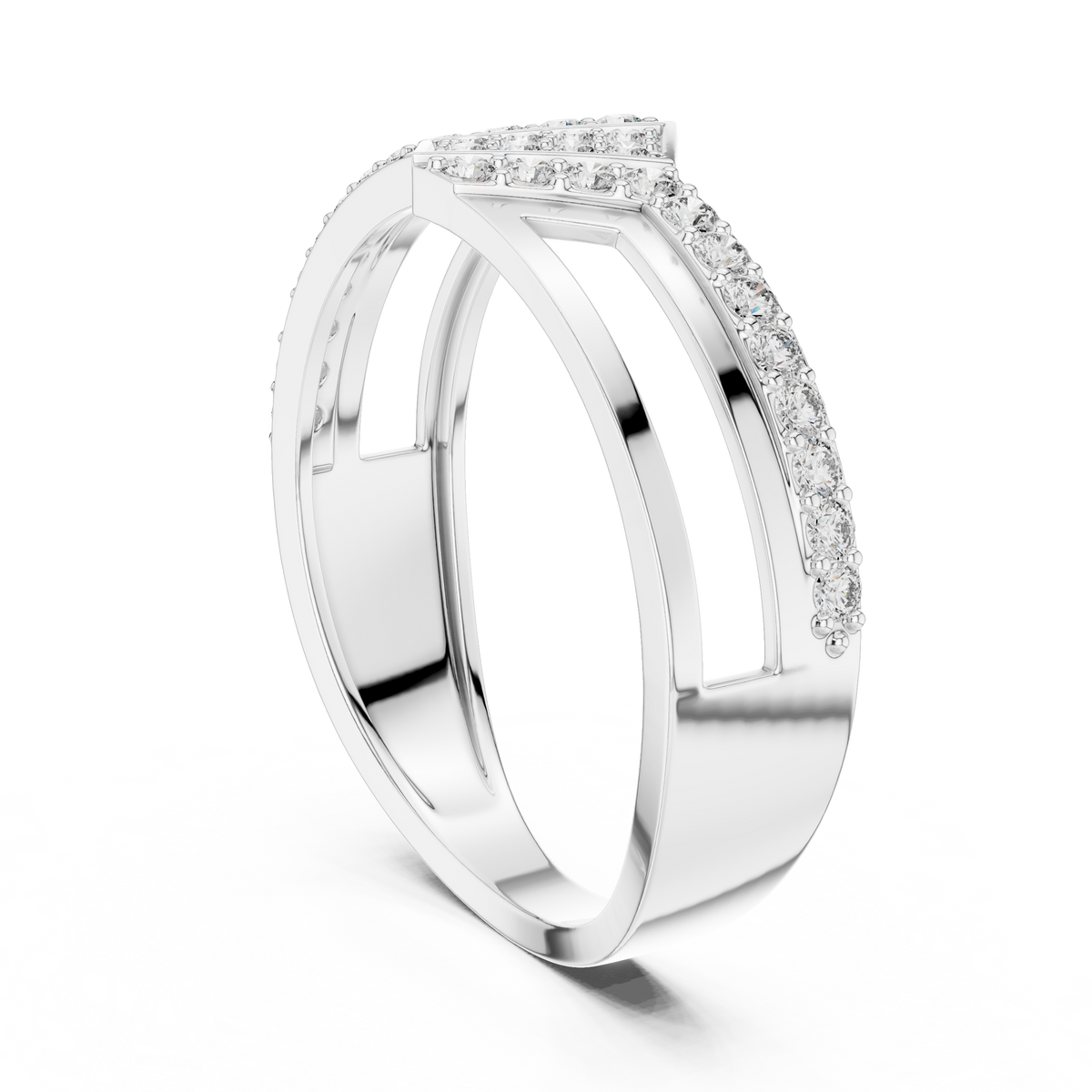 Crossover Pavé Panel Moissanite Band in white 925 sterling silver, view 1