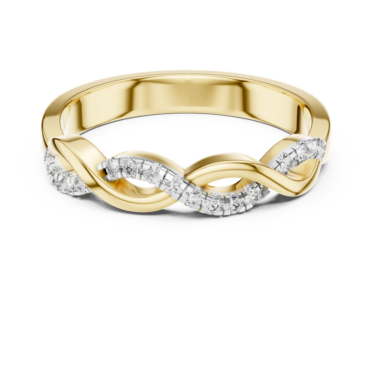 Pavé Twisted Infinity Moissanite Band in yellow 925 sterling silver, view 4