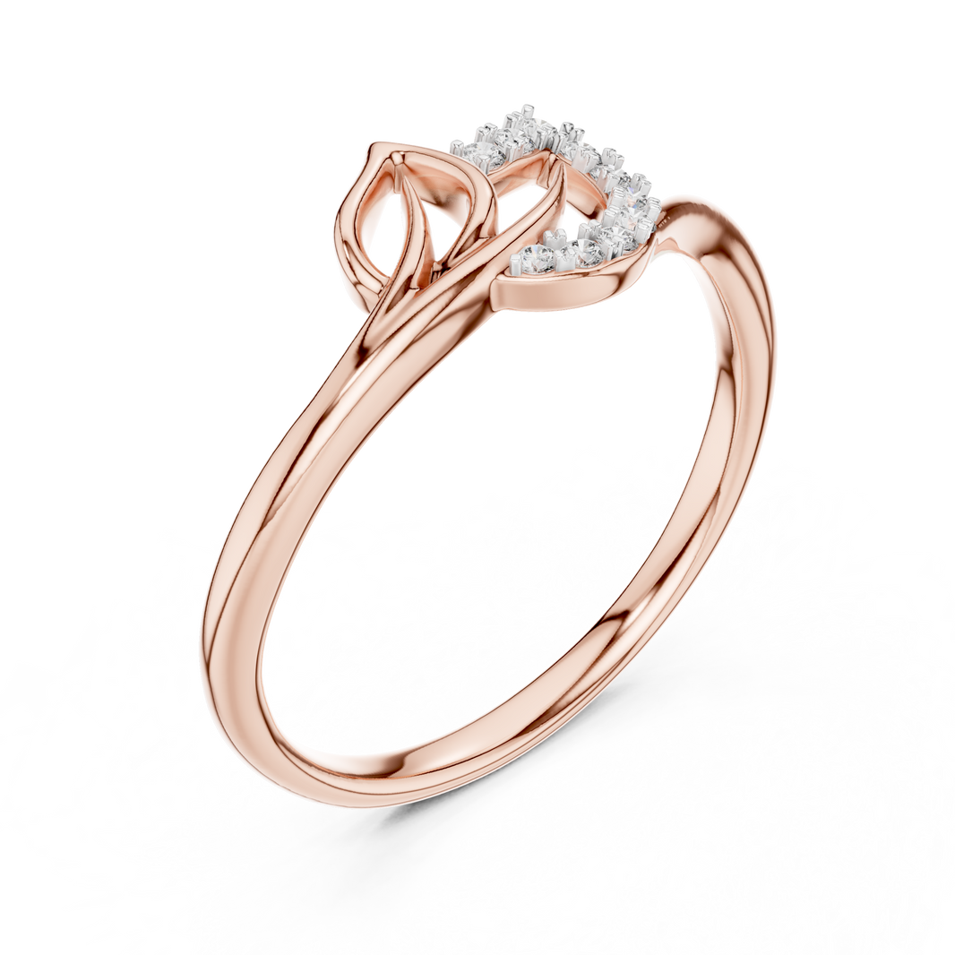 Open Leaf and Crescent Moissanite Ring in rose 925 sterling silver, view 2