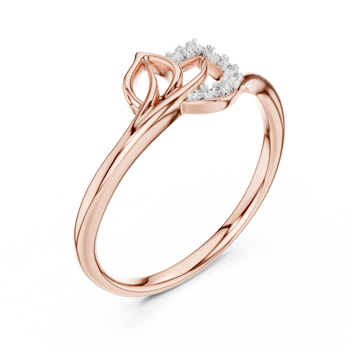 Open Leaf and Crescent Moissanite Ring in rose 925 sterling silver, view 2