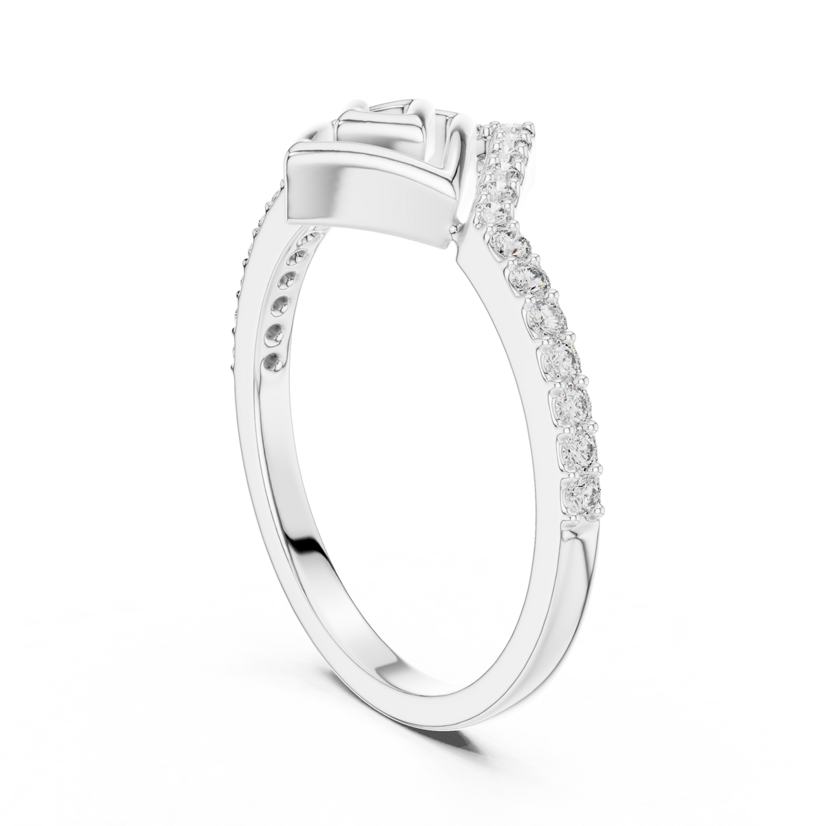Pavé Chevron Square Spiral Moissanite Ring in white 925 sterling silver, view 1