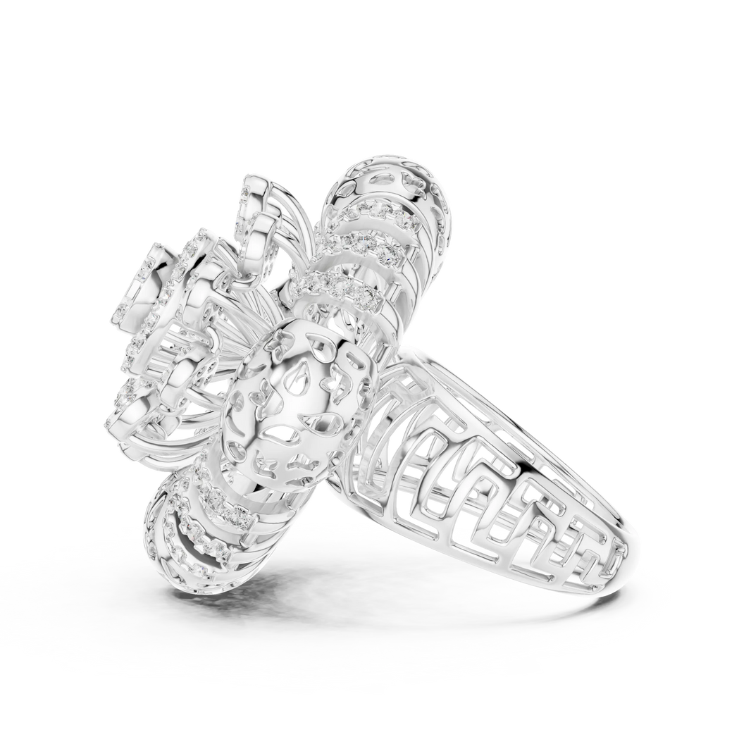 Flower Cluster Moissanite Cocktail Ring in white 925 sterling silver, view 3