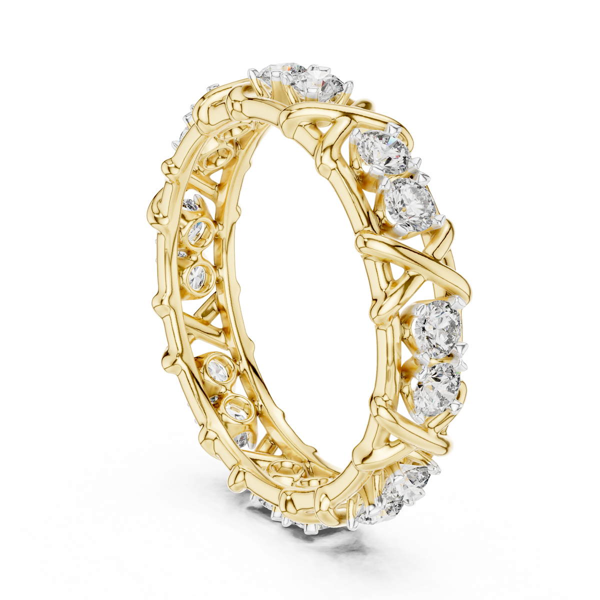X Station Moissanite Eternity Band in yellow 925 sterling silver, view 1