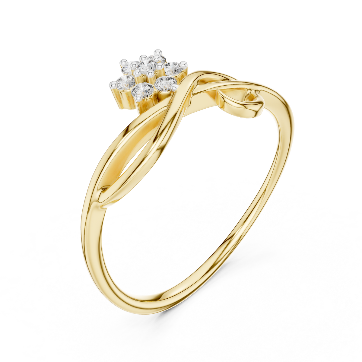 Flower Cluster Infinity Swirl Moissanite Ring in yellow 925 sterling silver, view 2