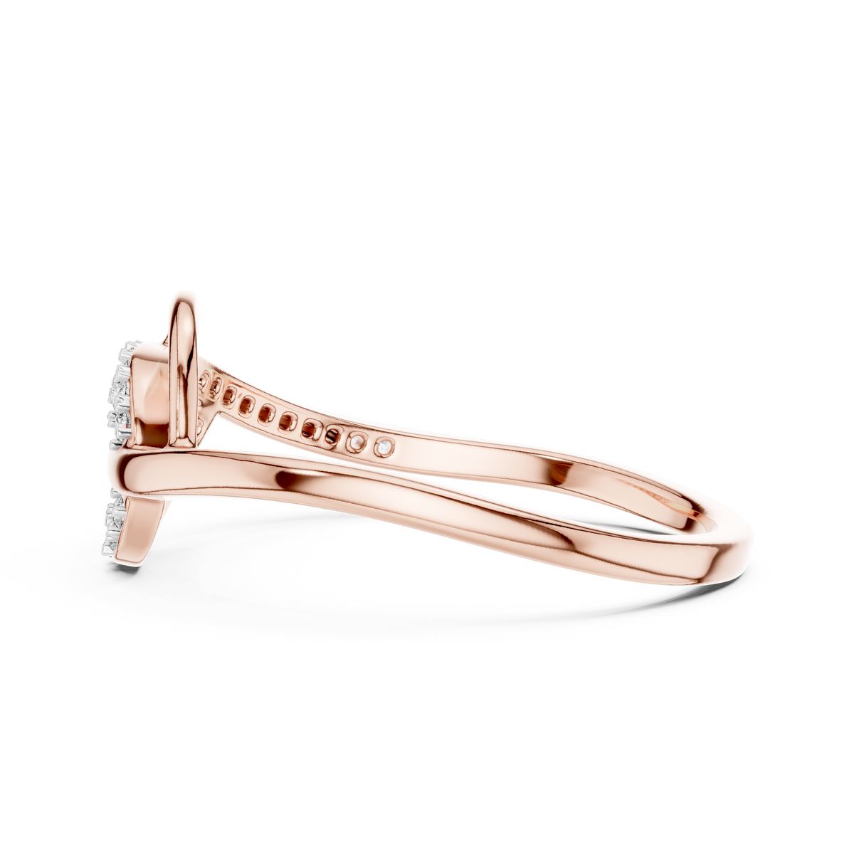 Swirl Loop Bypass Moissanite Ring in rose 925 sterling silver, view 3
