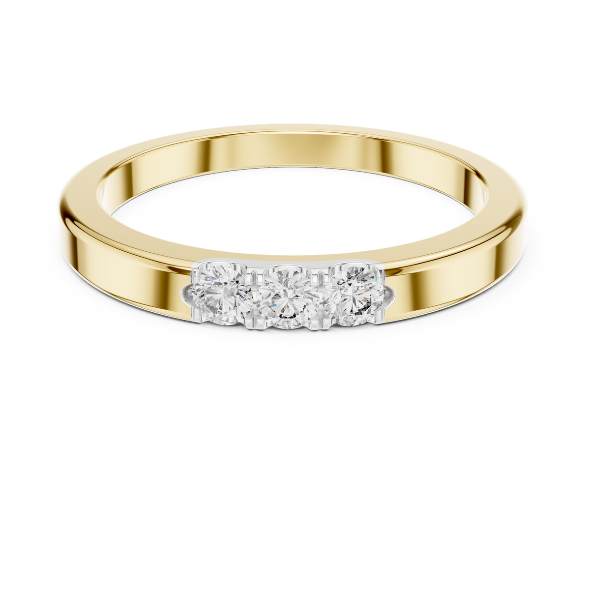 Three Stone Flat Moissanite Band in yellow 925 sterling silver, view 4
