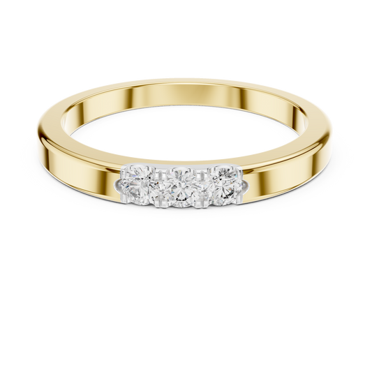 Three Stone Flat Moissanite Band in yellow 925 sterling silver, view 4