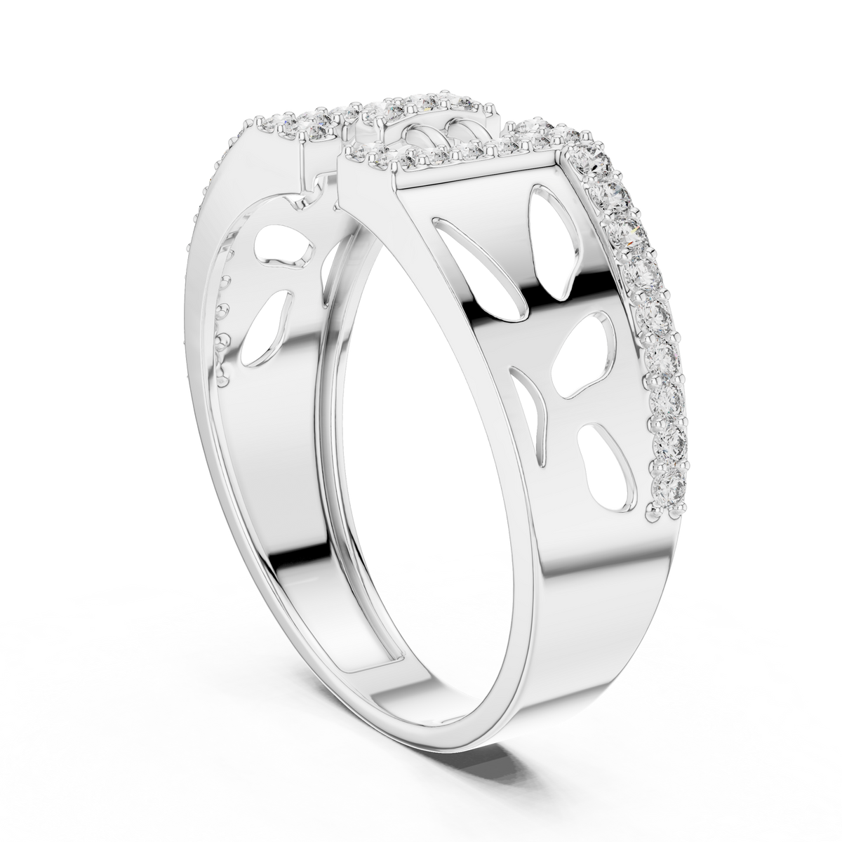 Geometric Bracket Pavé Openwork Moissanite Band in white 925 sterling silver, view 1