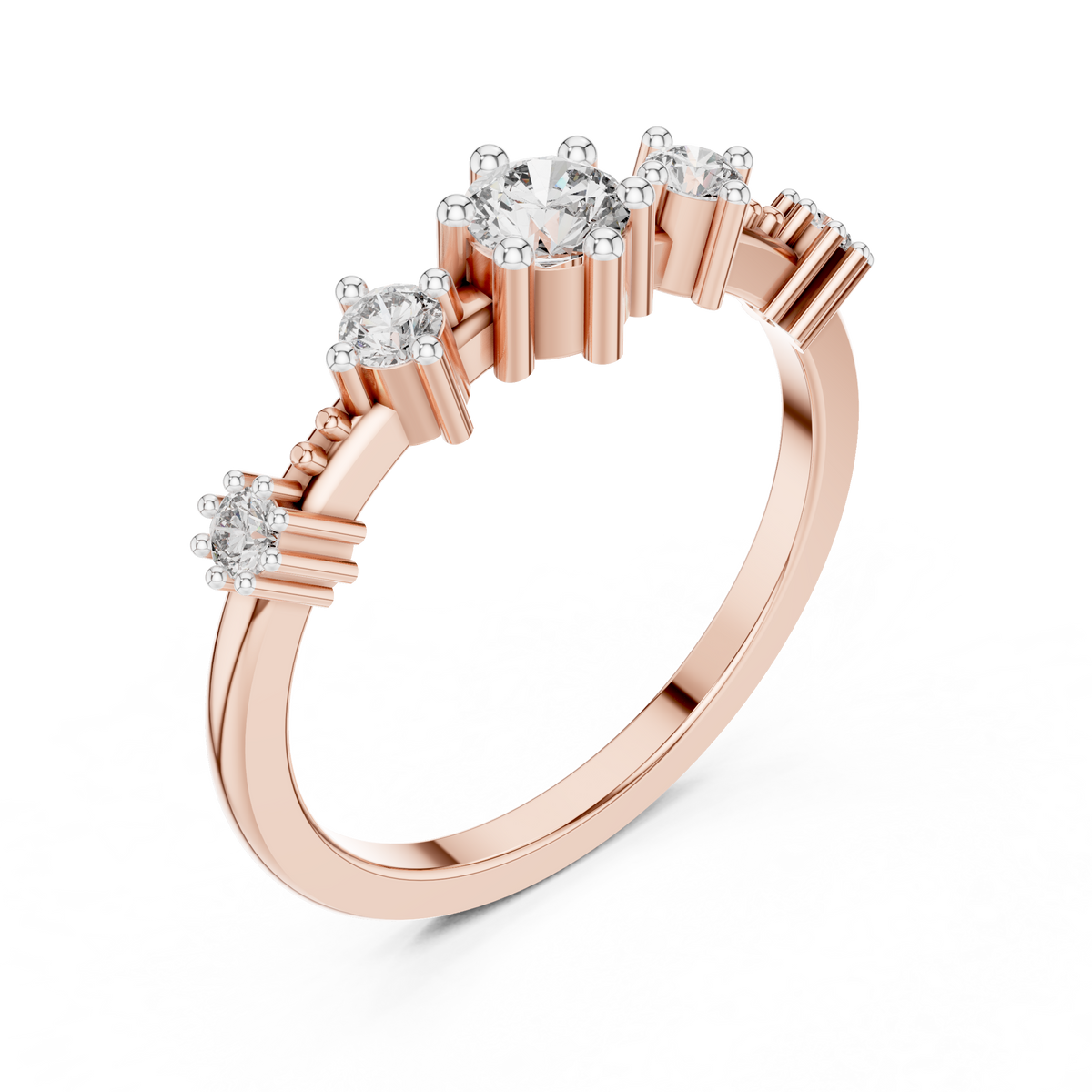 Five Stone Moissanite Ring in rose 925 sterling silver, view 2