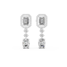 Emerald Halo Moissanite Oval Drop Earrings in white 925 sterling silver, view 4