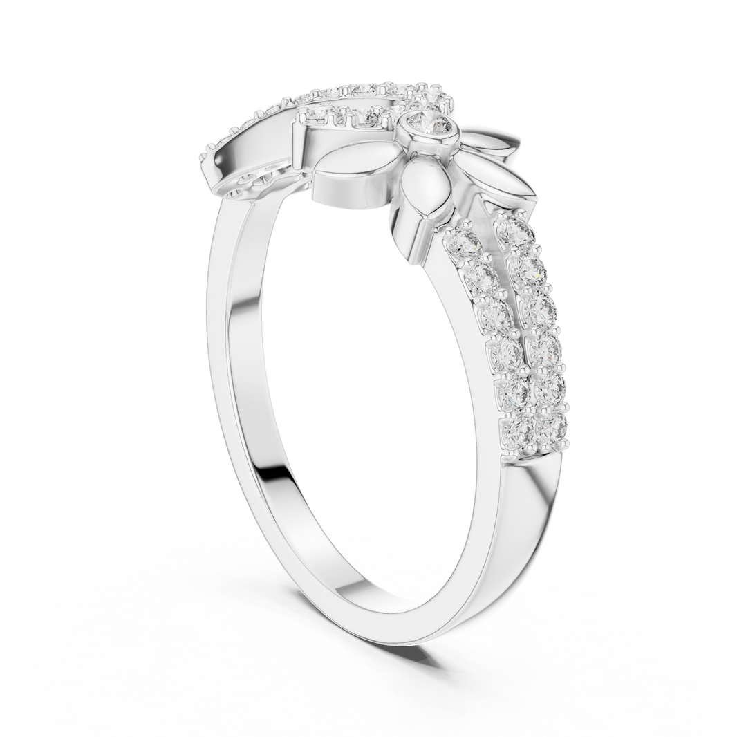 Pavé Infinity and Flower Moissanite Ring in white 925 sterling silver, view 1