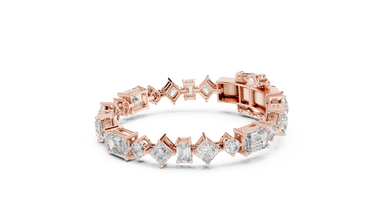 Mixed Shape Moissanite Station Link Bracelet in rose 925 sterling silver, view 2