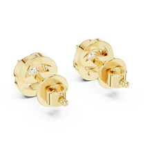 Round moissanite swirl stud earrings in yellow 925 sterling silver, view 3