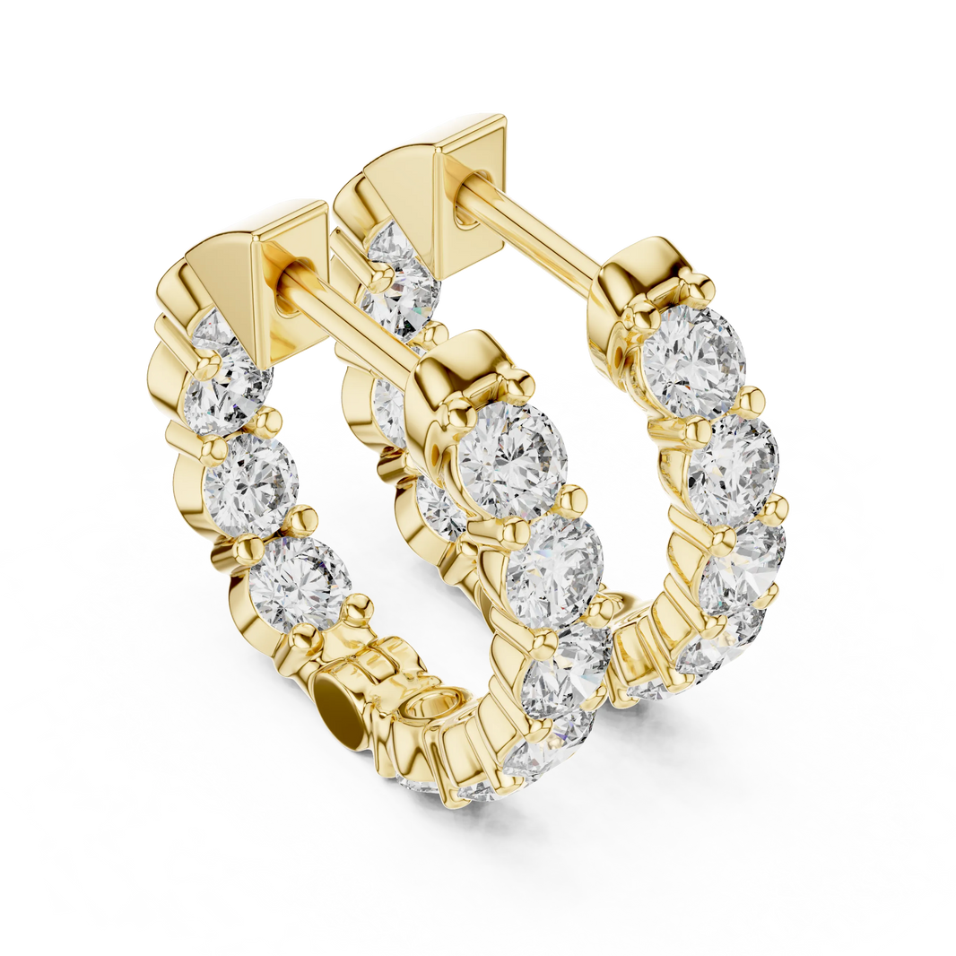 Moissanite inside out hoop earrings in yellow 925 sterling silver, view 2