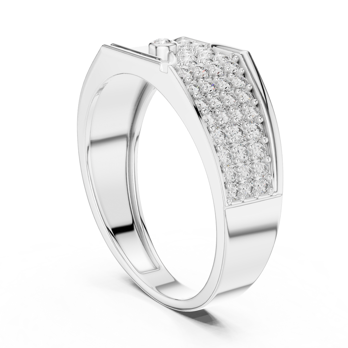 Men's Wide Pavé Panel Moissanite Band with Bezel Accent in white 925 sterling silver, view 1