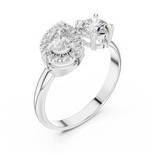 Pear Halo and Round Toi et Moi Moissanite Ring in white 925 sterling silver, view 2