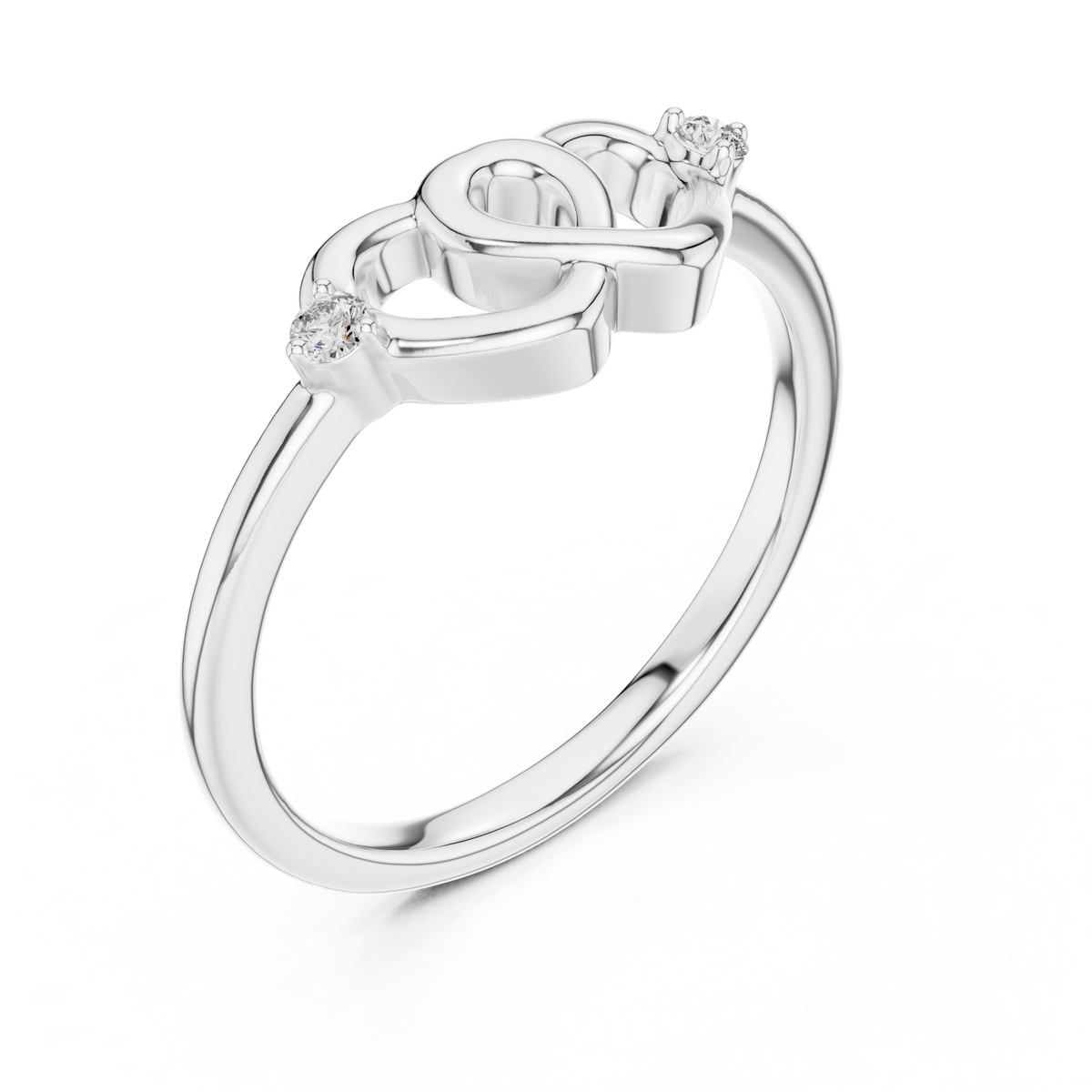 Interlocking Hearts Moissanite Ring in white 925 sterling silver, view 2
