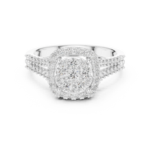 Round Cluster Halo Moissanite Ring with Split Pavé Shank in white 925 sterling silver, view 4
